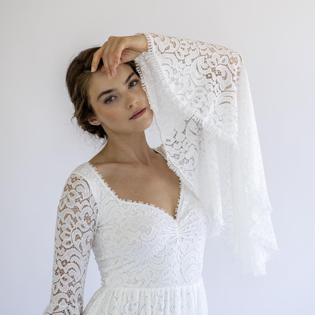 white boho bell sleeve dress #1319 winter25new Bertina Long Sleeve Sequin style guipure lace for Color:Enchanted Floral Blue Agate