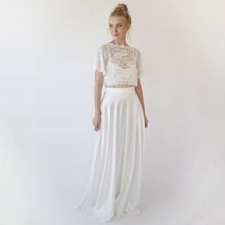 Wedding Dress Separates, Silky Wedding Maxi Skirt and Lace cropped Top #1353 Maxi XXS-XS Blushfashion