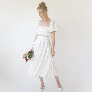 Silky Wedding Midi Skirt, Bridal Satin Tea length wedding Skirt #3039 Midi M-L Blushfashion