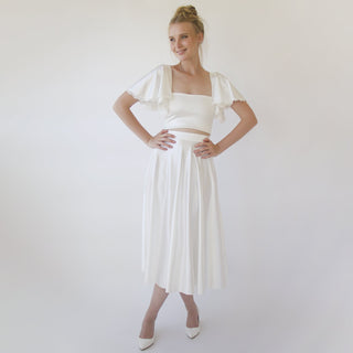 Wedding Dress Separates , Silky Wedding Midi Skirt and Silky Top , short wedding dress #1357 Midi Blushfashion