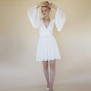 Bestseller Short Wedding Dress Lace Long Sleeves Bell Wedding Dress #1375 Mini Blushfashion