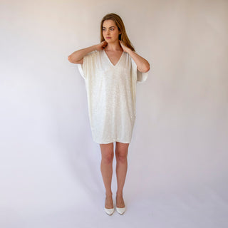 Mini Ivory Glam Sequins Party dress, Party Sexy Short Dress #1435 Blushfashion