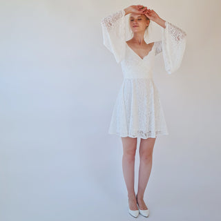 Short wedding dress, Off the shoulder mini length wedding dress with bell sleeves  #1370 Mini Blushfashion