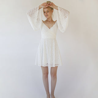 Short wedding dress, Off the shoulder mini length wedding dress with bell sleeves  #1370 Mini XXS-XS Blushfashion