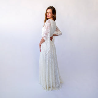 New Collection Angel Sleeves, Sweetheart neckline, Ivory Wedding Dress, Long lace skirt #1426 Blushfashion