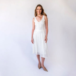 Separates bridal set, Ivory Sequins sleeveless tank top with V-neckline and Circle Midi length Sequins Skirt #1442 Blushfashion