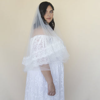 Vintage style soft wedding veil, custom length veil 4061 Shoulder length Blushfashion