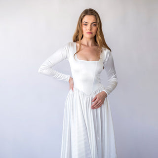Silky Ivory Square Neckline Basque Dress, Satin Wedding  Dress, Royal wedding dress #1452 Blushfashion