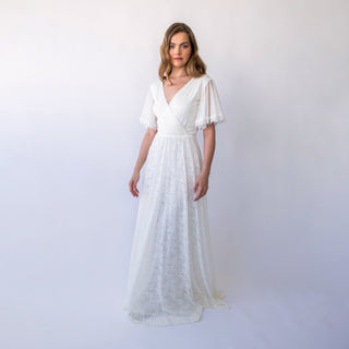 Vintage Bohemian Lace Open Back Wedding Dress with Butterfly Chiffon Sleeves Bridal Gown#1464 Blushfashion
