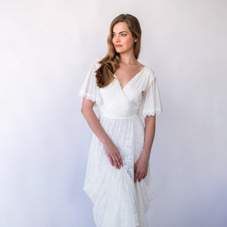 Vintage Bohemian Lace Open Back Wedding Dress with Butterfly Chiffon Sleeves Bridal Gown#1464 Blushfashion