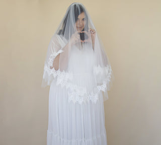 Vintage style soft wedding veil, custom length veil 4062 Blushfashion