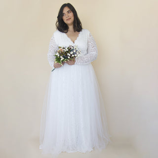 Bestseller Curvy  Ivory Wedding Dress , Sheer Illusion Tulle Skirt on Lace #1315 XXS-XS Blushfashion