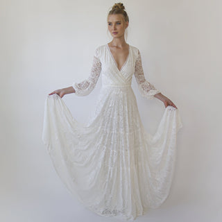 Bestseller Gipsy layered Boho lace wedding dress, Puffy bracelet sleeves #1365 XXS-XS Blushfashion