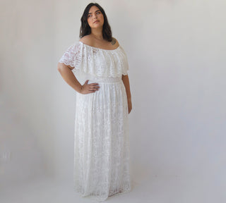Curvy Ivory Ruffled Crinkle Off-shoulder Wedding Dress #1327 XXS-XS Blushfashion