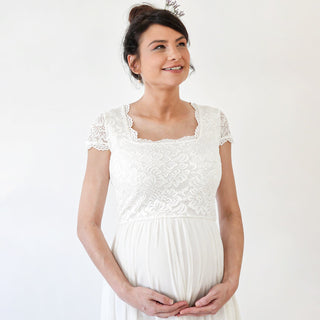 Maternity Ivory Bohemian Square Neckline, cape sleeves dress #7013 2XL-3XL Blushfashion