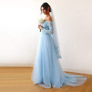 Light Blue Wedding veil  #4015 Accessories Blushfashion