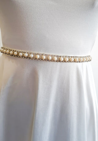 Crystal Rhinestone & Pearly Bridal wedding Belt , Wedding Vintage Style Sash Satin Belt   #4067 Accessories One Size Blushfashion