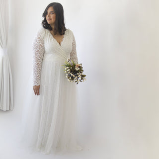 Bestseller Curvy  Ivory Wedding Dress , Sheer Illusion Tulle Skirt on Lace #1315 Blushfashion