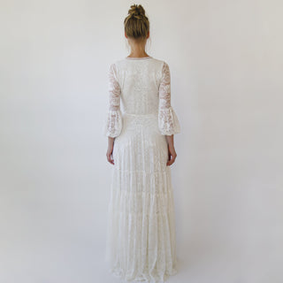 Bestseller Gipsy layered Boho lace wedding dress, Puffy bracelet sleeves #1365 Blushfashion