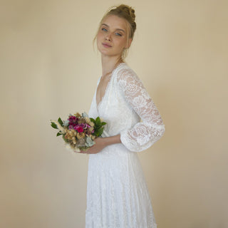 Bestseller Gipsy layered Boho lace wedding dress, Puffy bracelet sleeves #1365 Blushfashion