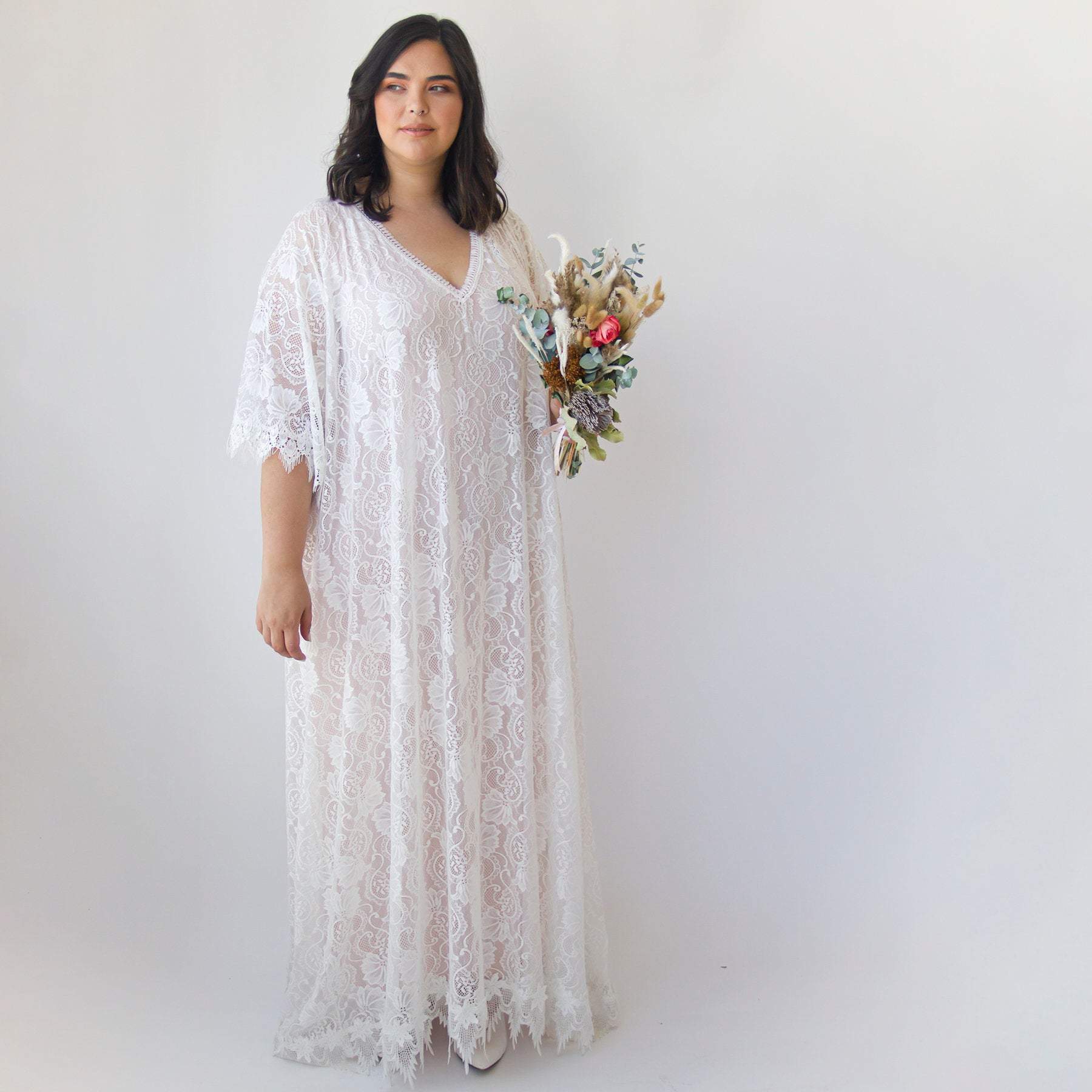 boho kaftan wedding dress Long Bell Sleeve Boho Kaftan Bridal Gown With Tassels TANYA BRIDAL