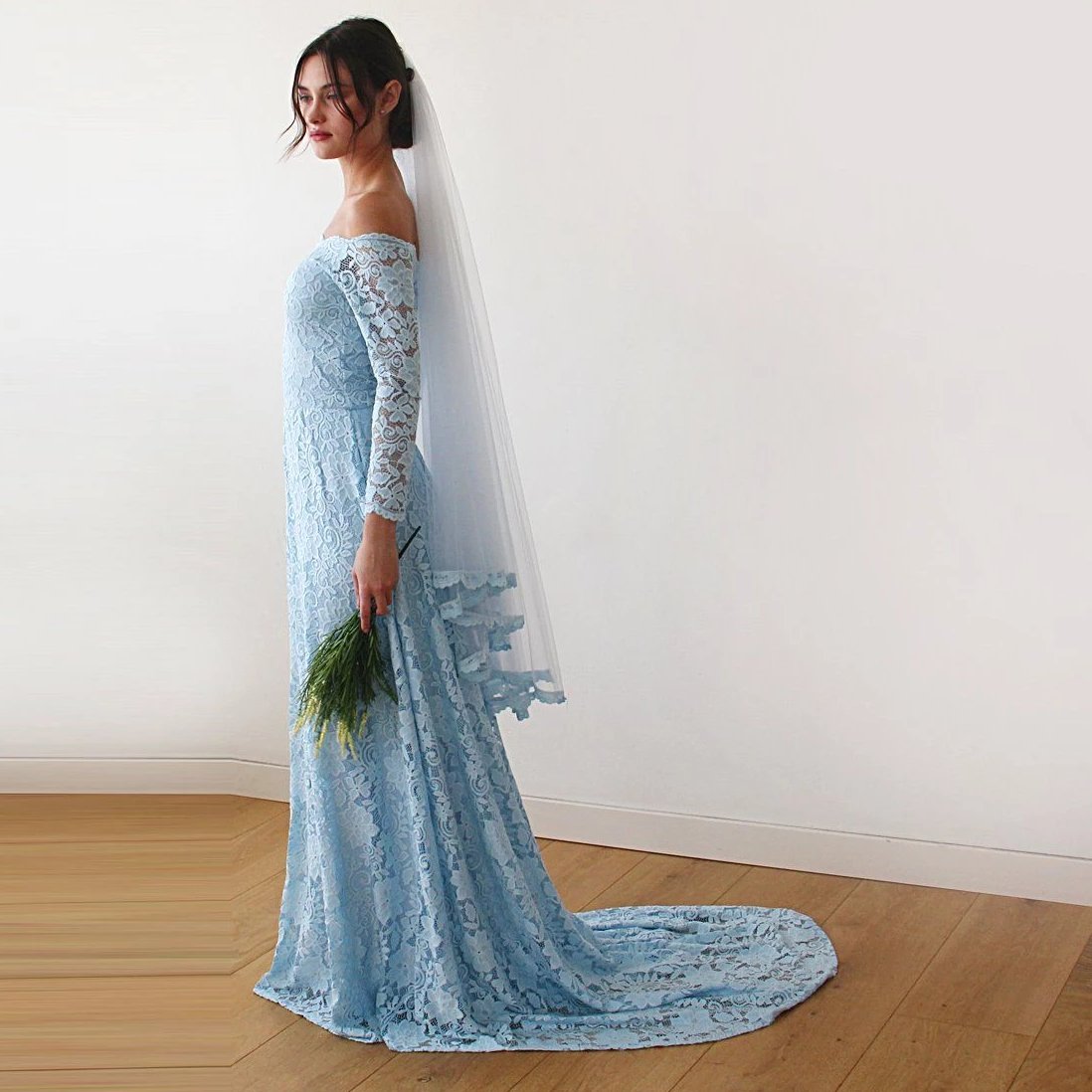 light blue lace off the shoulder dress ZAPAKA Women Sparkly Sky Blue Prom Dress with Lace Off The Shoulder A-Line Corset Evening Dress with Slit, Sky Blue / US26W