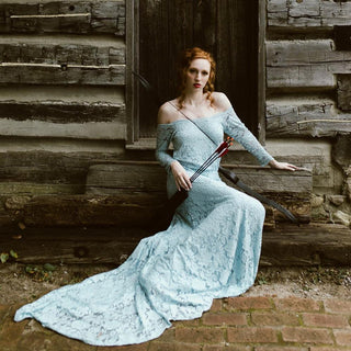 Light Blue Off-The-Shoulder Dress with Train  #1148 bridal Blushfashion