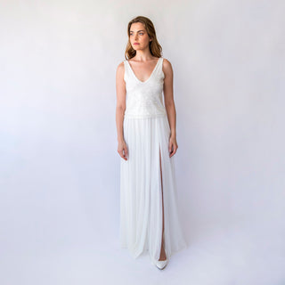 Bridal set, Chiffon skirt with a slit and Sequins sleeveless tank top with V-neckline #1445 Blushfashion