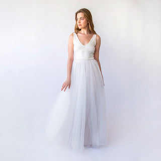 Bridal set, Pearly Tulle skirt, and Sequins sleeveless tank top with V-neckline #1444 Blushfashion