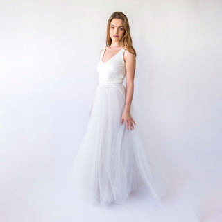 Bridal set, Pearly Tulle skirt, and Sequins sleeveless tank top with V-neckline #1444 Blushfashion