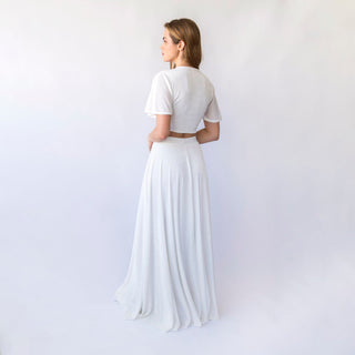 Bridal set skirt with a slit and a romantic crepe knit top with butterfly sleeves, perfect for a beach wedding #1447         Your Etsy Privacy Settings Blushfashion