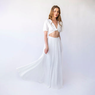 Bridal set skirt with a slit and a romantic crepe knit top with butterfly sleeves, perfect for a beach wedding #1447         Your Etsy Privacy Settings Blushfashion