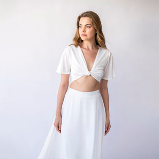 Bridal set skirt with a slit and a romantic crepe knit top with butterfly sleeves, perfect for a beach wedding #1447         Your Etsy Privacy Settings Blushfashion