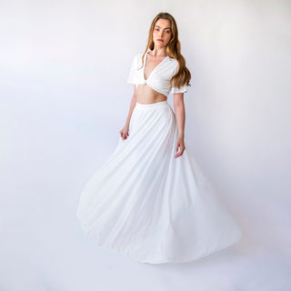 Bridal set skirt with a slit and a romantic crepe knit top with butterfly sleeves, perfect for a beach wedding #1447         Your Etsy Privacy Settings Blushfashion