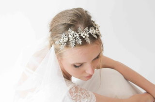Boho headpiece veil  #4031 bridal Shoulder length Blushfashion