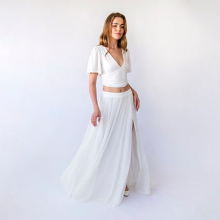 Chic and Flowing Chiffon Maxi Skirt with Slit, Perfect for Bridal and Evening Wear. Bridal skirt with chiffon,  Beach wedding skirt #3046 Blushfashion