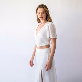 Chic and Flowing Chiffon Maxi Skirt with Slit, Perfect for Bridal and Evening Wear. Bridal skirt with chiffon,  Beach wedding skirt #3046 Blushfashion