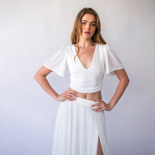 Chic and Flowing Chiffon Maxi Skirt with Slit, Perfect for Bridal and Evening Wear. Bridal skirt with chiffon,  Beach wedding skirt #3046 Blushfashion