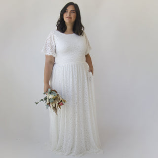 Curvy Bohemian Butterfly Sleeves, Modest Ivory wedding dress with pockets #1318 Blushfashion