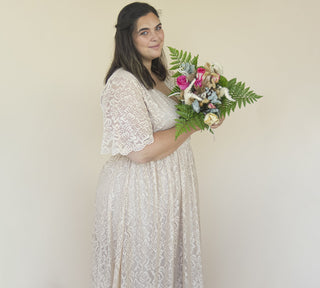 Curvy Butterfly Sleeves Champagne wedding dress with pockets #1331 Blushfashion