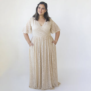 plus size champagne wedding dress Curvy Champagne dress #1331