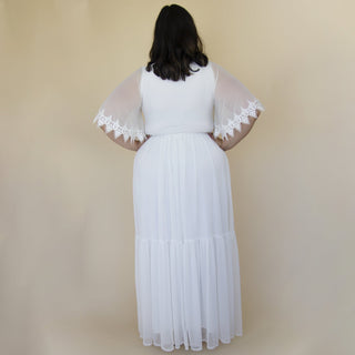 Curvy  Chiffon Butterfly Sleeves Ivory wedding dress  #1313 Blushfashion