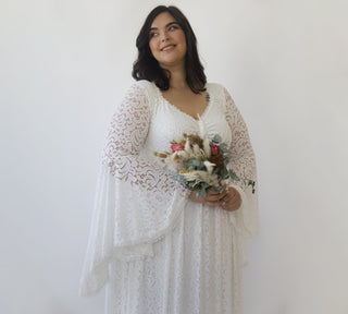 Curvy  Ivory  Lace flare sleeves Wedding Dress #1319 Blushfashion