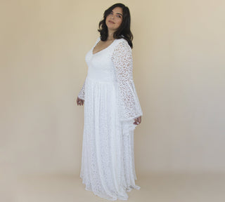 Curvy  Ivory  Lace flare sleeves Wedding Dress #1319 Blushfashion