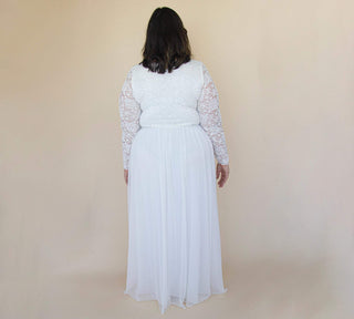 Curvy  Ivory Roses Lace Wedding Dress with Maxi Chiffon Skirt #1317 Blushfashion