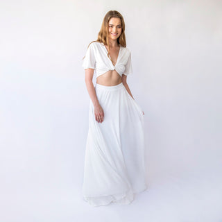 Bridal set skirt with a slit and a romantic crepe knit top with butterfly sleeves, perfect for a beach wedding #1447         Your Etsy Privacy Settings Custom Order Blushfashion