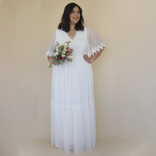 Curvy  Chiffon Butterfly Sleeves Ivory wedding dress  #1313 Custom Order Blushfashion