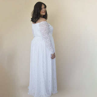 Curvy  Ivory Off the shoulder lace wrap wedding dress  with pockets  #1316 Custom Order Blushfashion