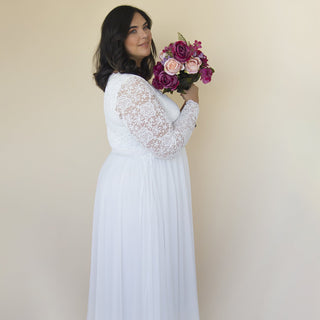 Curvy  Ivory Roses Lace Wedding Dress with Maxi Chiffon Skirt #1317 Custom Order Blushfashion