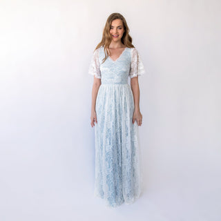 New Collection Light Blue Butterfly sleeves bohemian wedding dress #1428 Custom Order Blushfashion